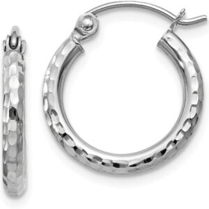 14k White Gold Diamond-Cut Hoop Earrings, (2mm Tube)