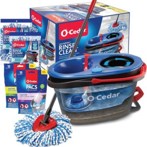 O-Cedar EasyWring RinseClean Microfiber Spin Mop & Bucket Floor Cleaning System with 2 Extra Refills with Citrus and Lavender Pacs (Variety Pack)