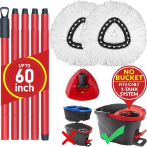 Spin Mop Replacement Kit without Bucket, Compatible with O-Cedar EasyWring 1-Tank System Triangle Microfiber Spin Mop, 60-Inch Combination Handle, 2 Microfiber Mop Head Refills, 1 Mop Base.