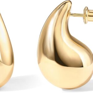 PAVOI 14K Gold Plated 925 Sterling Silver Post Teardrop Chunky Hoop Earrings | Lightweight Drop Earrings for Women | Designer Dupe Earrings