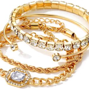 IFKM Gold Bracelets for Women, 14K Gold Plated Dainty Layered Chain Bracelets Adjustable Cute Bangle Link Bracelet Set