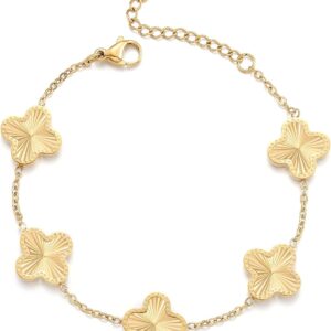 18K Gold Plated Clover Bracelet Dupes Gold Lucky Bracelet for Women Flower Four Leaf Bracelets Jewelry Gifts for Women