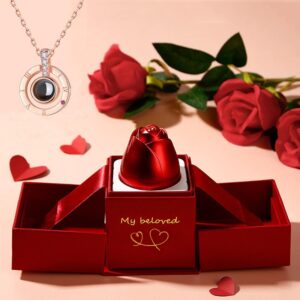 Hot Valentine’s Day Gifts Metal Rose Jewelry Gift Box Necklace For Wedding Girlfriend Necklace Gifts