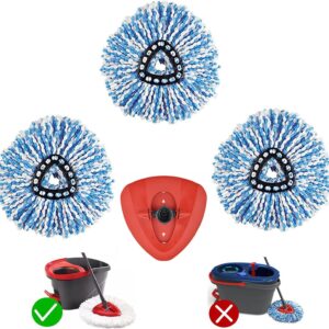 3 Pack Spin Mop Replacement Head Microfiber Mop Refills for O-Cedar Easywring 1-Tank System, Mop Replace Heads with 1 Mop Base for Deep Cleaning, Machine Washable (Blue)