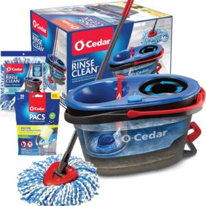 O-Cedar EasyWring RinseClean Microfiber Spin Mop & Bucket Floor Cleaning System with 1 Extra Refill with Citrus Pac (Variety Pack)