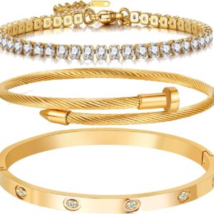 A D. ALLEN & DANMI. 18 K Gold Plated Love Bangle Bracelet Set Flexible Wide Wristband Bangle Bangle Set for Love