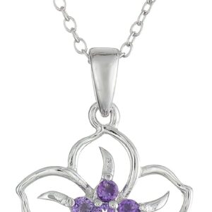 Amazon Essentials Genuine or Created Gemstone Birthstone Flower Pendant Necklace with Chain in Sterling Silver, 18″ (previously Amazon Collection)