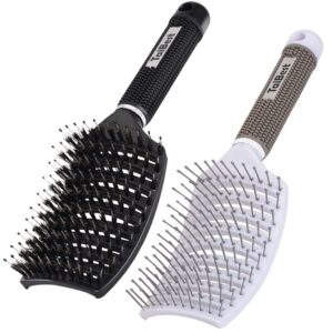 Boar Bristle Hair Brush Set – Dry/Wet Hair Brush Detangler for Fine, Thick, Curly Hair – Curved and Vented Hair Brush for Women, Men or Kids