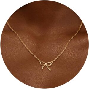 Bow Necklace 14K Real Gold Plated Choker Dainty Gold Necklace for Woman Pendant Necklace Bow Jewelry Trendy Cute Gold Necklace for Woman Jewelry Gift