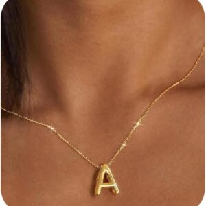 Bubble Letter Necklace Gold Initial Necklaces for Women Trendy Chunky Charm Pendant Necklaces Gold Jewelry Birthday Gifts for Women Teen Her Mom Grandma Wife Sister