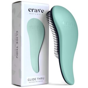 Crave Naturals Glide Thru Detangling Brush – Detangler Brush for Natural, Curly, Straight, Wet and Dry Hair for Adults and Kids – Hair Brush for Little Girls, Toddlers, Teens – 7.5 x 3 in, Turquoise