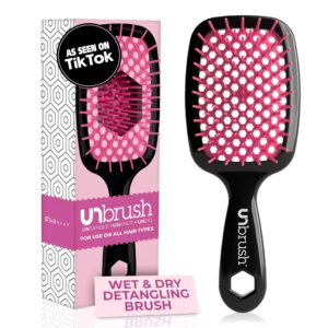 FHI Heat UNbrush Detangling Brush for Pain-Free Brushing on All Wet or Dry Hair Types — Durable DuoFlex Anti-Static Bristles, Lightweight Handle, Vented Hair Brush