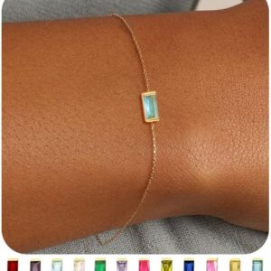 FUNEIA Birthstone Gold Bracelets for Women Non Tarnish Trendy Dainty 14K Gold Plated Bracelet Stack Stackable Blue Green May Emerald Friendship Bracelets Jewelry Gifts for Mom Best Friend