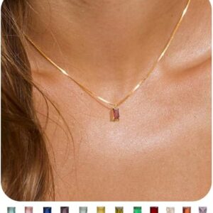 FUNEIA Diamond Necklaces for Women 14K Gold Plated Emerald Birthstone Necklace for Women Mothers Dainty Gold Necklace Blue Green Cubic Zirconia Pendant Necklace Birthday Gifts for Women Jewelry