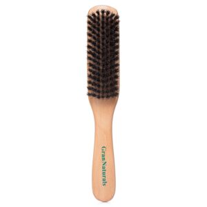 GranNaturals Boar Bristle Slick Back Hair Brush – Soft/Medium Smoothing Hairbrush to Style, Polish, & Lay Hair Down Flat to Create a Sleek Frizz Free Hairstyle for Women and Men – Wooden Handle