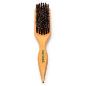 GranNaturals Boar Bristle Slick Back Hair Brush for Sleek Ponytail Bun & Smoothing Baby Hairs, Flyaways, Edge Control – Backcombing & Teasing Hairbrush with Wide Rat Tail for Sectioning & Parting