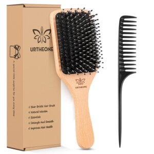 Hair Brush Boar Bristle Hairbrush for Thick Curly Thin Long Short Wet or Dry Hair Adds Shine and Makes Hair Smooth, Best Paddle Hair Brush for Men Women Kids