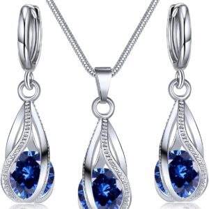 IFKM Silver Jewelry Sets for Women Rhinestone Crystal CZ Bridal Bridesmaid Accessories Necklace Earrings set for Wedding Prom Anniversary Birthday Gifts