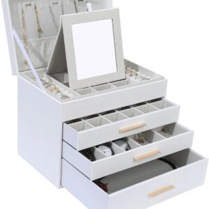 Large Jewelry Box for Women, 4 Layer Jewelry Holder Organizer with Necklace Hooks, White Jewelry Box for Earrings Necklace and Bracelet Storage Gifts for Her (White)