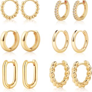 MIDEEO Gold/Sliver Chunky Hoop Earrings Set for Women, 14K Gold Plated Twisted Huggie Hoop Earring Hypoallergenic Thick Open Lightweight Chunky Hoop Earrings Jewelry for Gifts