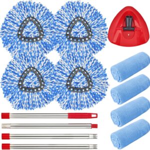 Matthew Spin Mop Replace Head Kit,Base,Handle Compatible with EasyWring Microfiber Spin Mop,4 Mop Refills Replacement Heads,30-58in Mop Handle and 1 Mop Base Combo Set Blue (1-Tank System)