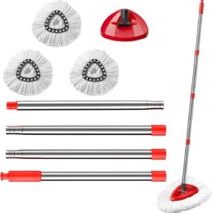 Mop Replace Head Compatible with O Cedar EasyWring Spin Mop, Include 3 Pack Microfiber Mop Refills, 58in Mop Handle and Mop Base, Mop Heads Replacememts Parts for Ocedar 1 Tank System (5)