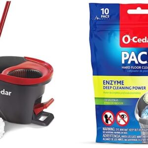 O-Cedar EasyWring Microfiber Spin Mop, Bucket Floor Cleaning System, Red, Gray + O-Cedar PACS Hard Floor Cleaner, Crisp Citrus Scent