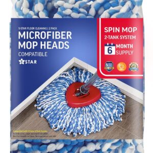 O Cedar Mop Replacement Head for-O Cedar EasyWring Mop Refills Compatible with Triangle. Spin Mop – Microfiber Spin Mop Refills 2 Pack Blue and White