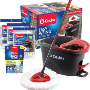 O-Cedar System Easy Wring Spin Mop & Bucket with 3 Extra Refills with Citrus Pac (Variety Pack)