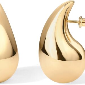 PAVOI 14K Gold Plated 925 Sterling Silver Post Teardrop Chunky Hoop Earrings | Lightweight Drop Earrings for Women | Designer Dupe Earrings