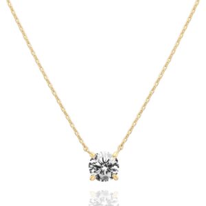 PAVOI 14K Gold Plated Crystal Solitaire 1.5 Carat (7.3mm) Cubic Zirconia Dainty Choker Necklace | Gold Necklaces for Women