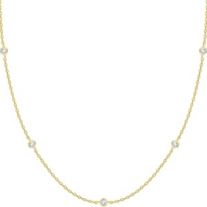 PAVOI 14K Gold Plated Station Necklace | Simulated Diamond BTY Necklace | Womens CZ Chain Necklace | Layering Necklaces