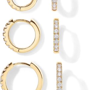 PAVOI 18K Gold Plated 925 Sterling Silver Posts 3 Pairs Hoop Earrings Set for Women | Huggie Earring Pack