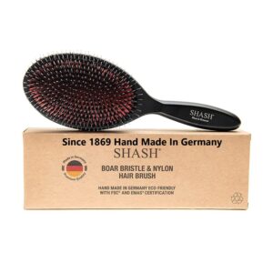 Since 1869 Hand Made In Germany – Nylon Boar Bristle Brush Suitable For Normal to Thick Hair – Gently Detangles, No Pulling or Split Ends – Softens and Improves Texture, Stimulates Scalp (Large)