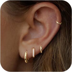 Small Gold Huggie Hoop Earrings Set for Women Men – Hypoallergenic 14K Gold Plated Stack Cartilage Earring, Earrings Sets for Multiple Piercing Lightweight Mini Thin Cute Dainty Trendy Clip On Valentine’s Jewelry Gifts for Women