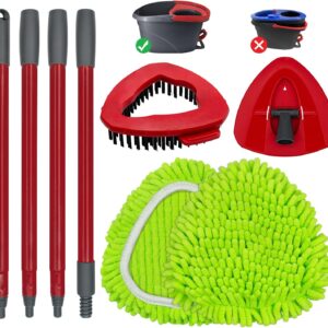 Spin Mop Handle,Mop Replace Head,Scrubber Mop Head and Mop Base Combo Set for Ocedar EasyWring 1 Tank System,2 Pack Mop Heads Replacements Mop Refills and 1 Scrub Brush for Wet/Dry Use Floor Cleaning