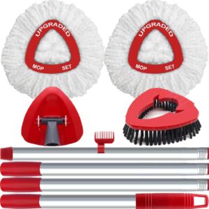 Spin Mop Replace Head Compatible with Ocedar EasyWring 1 Tank, Upgraded Scrub Brush Mop Replacement Head, 2 Microfiber Mop Refills, 1 Mop Handle, 1 Mop Base and 1 Mop Base Cleaning Brush Combo Set