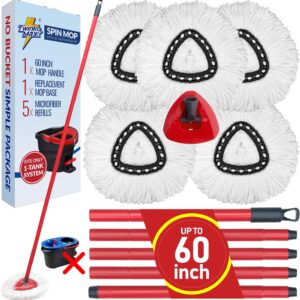 Spin Mop Replacement Kit without Bucket, Compatible with O-Cedar EasyWring 1-Tank System Triangle Microfiber Spin Mop, 60-Inch Combination Handle, 5 Microfiber Mop Head Refills, 1 Mop Base.