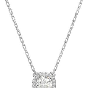 Swarovski Angelic Pendant with Circular Clear Crystal and Clear Crystal Pavé on a Rhodium Plated Chain