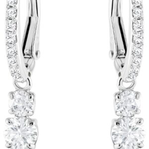 Swarovski Stilla Attract Trilogy Drop Pierced Earrings with White Crystals on a Rhodium Plated Setting with Hinged Closure