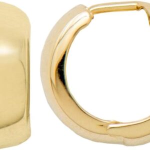 Thick 14K Gold Huggie Hinged Hoop Earrings .60 Inch (15mm) (8mm Wide)