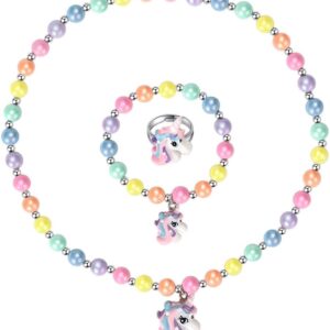 Unicorn Stretch Necklace Little Girl Toddler Necklace Bracelet Set, Little Princess Jewelry Accessories Favors Bags for Girls (2)