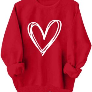 Valentines Shirt for Women Causal Heart Print Graphic Long Sleeve Oversized Blouse Tops Plus Size Crewneck Sweatshirt