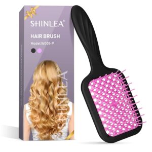 Vented Detangling Brush for Curly Thick Hair, Wave-Shaped Bristles for Scalp Massage, Anti-Tangle Hairbrush for Women, Men and Teens, Purple