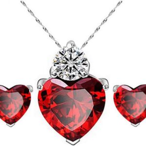 Women Necklace Earrings Lovely Heart Crystal Pendant Necklace Chain Necklace Jewellery Set Love Gift Red Clever fashion