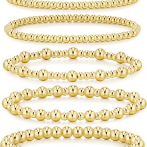 adoyi Gold Bracelets for Women, 14K Gold Plated Beaded Bracelets Gold Strand Bead Ball Bracelet stack Set Adjustable Bracelet Set Jewelry for Gifts