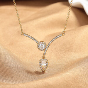 best Slickdeal Micro Inlaid Zircon Water Drop V-Shaped Necklace