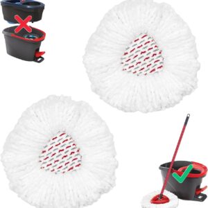 2-Pack Mop Replacement Heads Compatible with Ocedar EasyWring 1-Tank Spin System, UP 40% More Cleaning Power Mop Replace Head, Microfiber and Machine Washable Deep Cleaning Mop Refills (White)