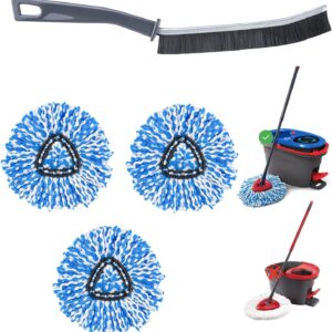 3 Pack Microfiber Mop Refills with Grout Cleaner Brush – Easy to Replace Spin Mop Replacement Head Compatible with EasyWring RinseClean 2 Tank System – Deep Cleaning, Machine Washable