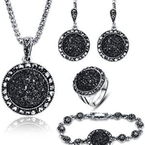 4 Packs Hoop Pendant Simulated Diamond Sparkly Jewelry Sets with Bracelet Ring